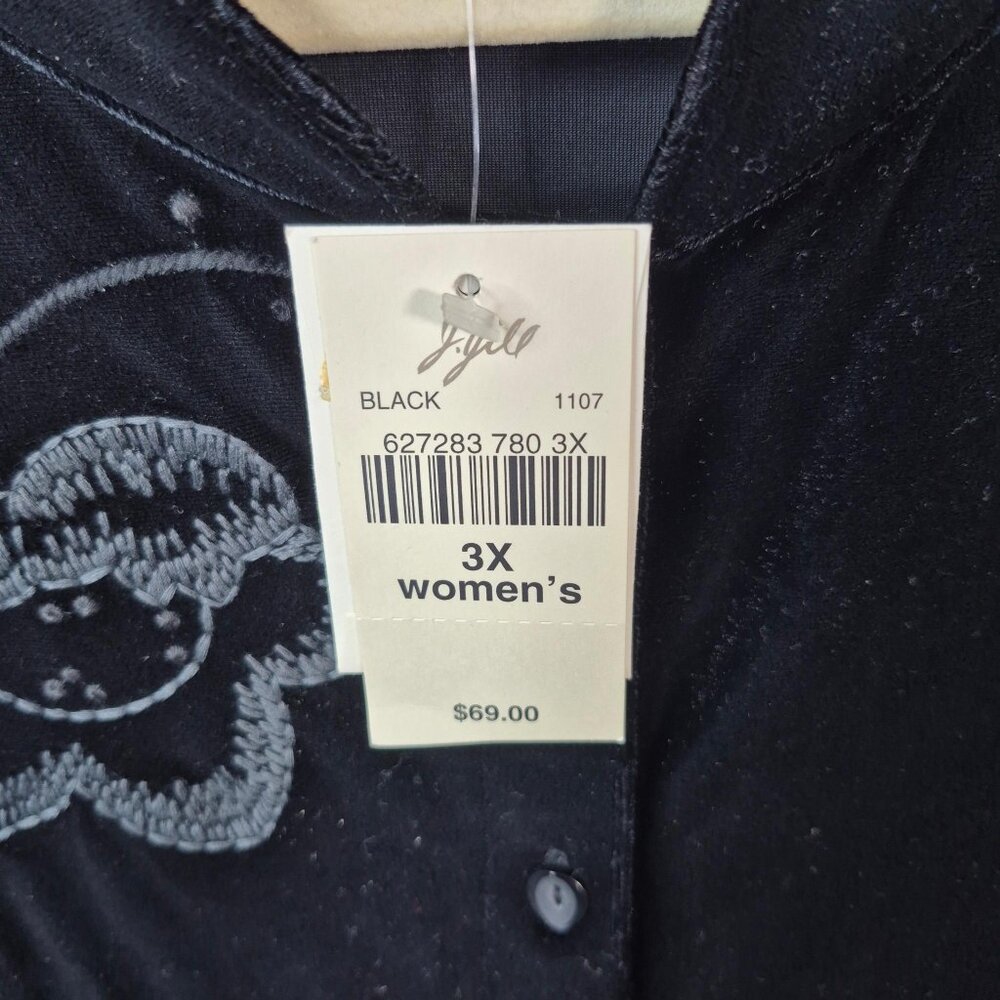 *SOLD* J Jill Top Womans 3X Black Velour Button Down Shirt Soft Embroidered - Picture 6 of 9